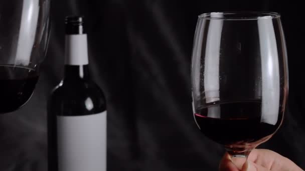 Manlig Och Kvinnlig Hand Med Glas Vin Clink Glasögon Sakta — Stockvideo