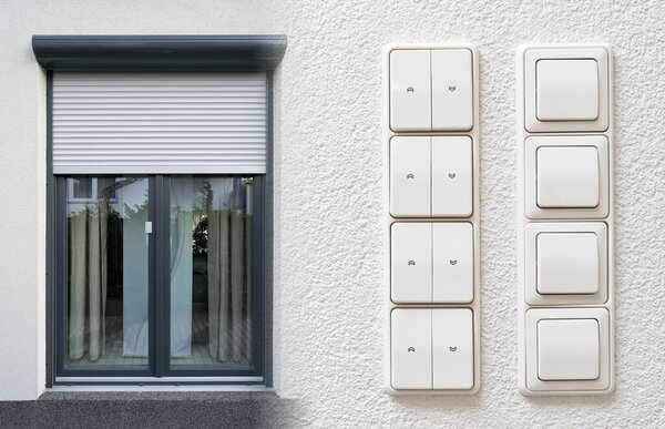 Автоматические рольставни на окне и переключатели для управления