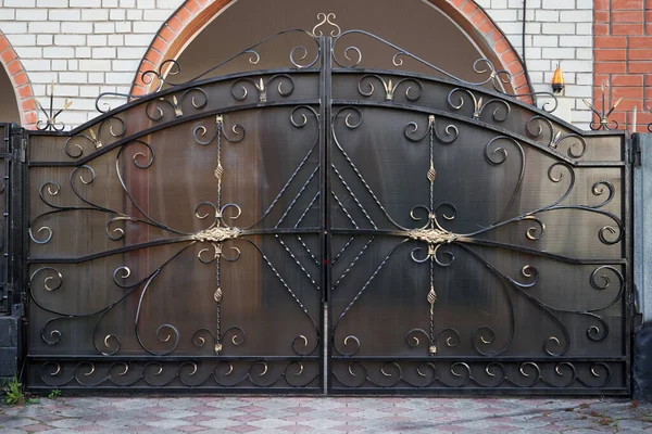 Puertas de metal negro forjado con elementos decorativos — Foto de Stock