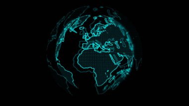 Parlayan daireler ve parçacıkların soyut küre şekli. Global Ağ bağlantısı görselleştirmesi. Gelecekçi dünya küresi