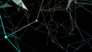 Birçok parlak çizgi ve parçacıkların soyut pleksus yapısı. Bağlantı konsepti. Yaratıcı teknolojik ultra geniş arkaplan 3D görüntüleme