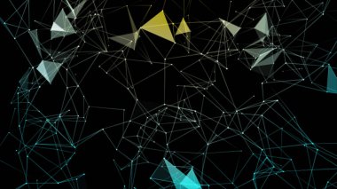 Birçok parlak çizgi ve parçacıkların soyut pleksus yapısı. Bağlantı konsepti. Yaratıcı teknolojik ultra geniş arkaplan 3D görüntüleme