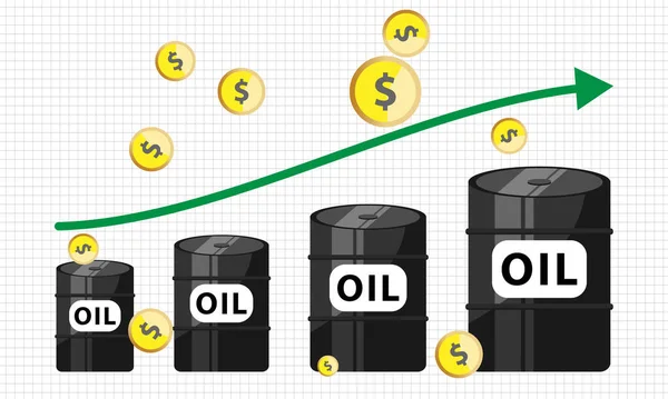 Illustration Concept Oil Prices Black Barrels Graph Growth — Stock Vector