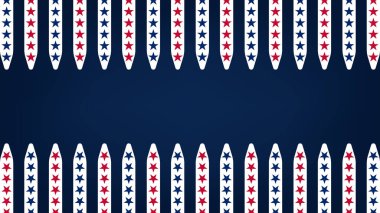 Kırmızı ve mavi yıldızlar ve çizgiler kutlamalar ve etkinlikler için şenlikli bir sınır oluşturuyor