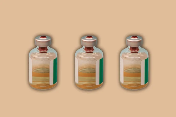 Φιάλες Φαρμάκων Ενέσιμο Υγρό Καπάκια Αλουμινίου Εμβόλιο Κορωναϊού Πορτοκαλί Φόντο — Φωτογραφία Αρχείου