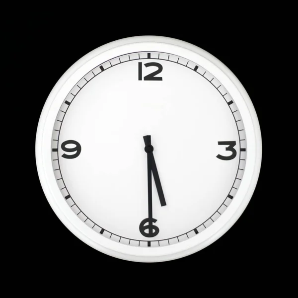 White Analog Wall Clock Isolated Black Background Its Half Five — Stock Photo, Image