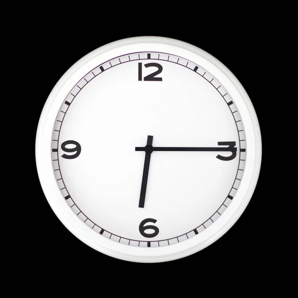 Relógio Parede Analógico Redondo Branco Isolado Fundo Preto Seu Quarto — Fotografia de Stock