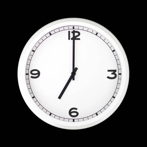 Relógio Parede Analógico Redondo Branco Isolado Fundo Preto Seus Sete — Fotografia de Stock