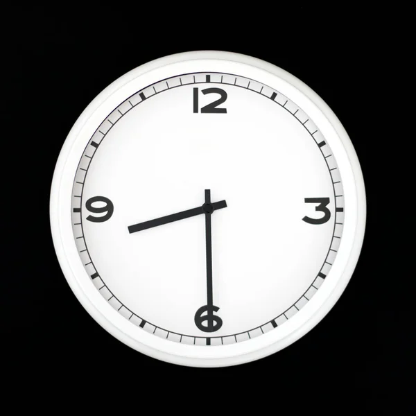 White Analog Wall Clock Isolated Black Background Its Half Eight — Stock Photo, Image