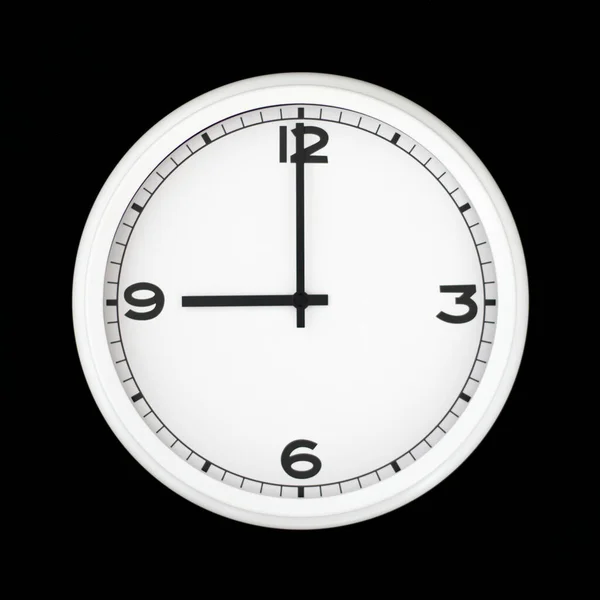 White Analog Wall Clock Isolated Black Background Its Nine Oclock — Stock Photo, Image