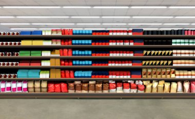 Coffee packagings different types and brands on shelf in supermarket. Suitable for presenting new products and new designs, labels and to better present new coffee brands among many others.  clipart