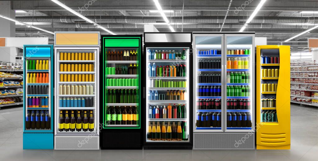 Glass Door Fridge Photo Mockup Soda Pop Cans And Plastic Bottles In Vertical Freezer At Supermarket Suitable For Presenting New Beer Bottles And Packaging Or Label Designs Among Many Others 423668742 Larastock