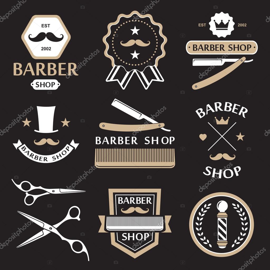 Barber shop logo labels badges vintage vector set