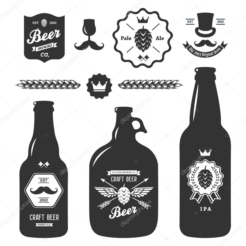 Set of vintage craft beer bottles brewery