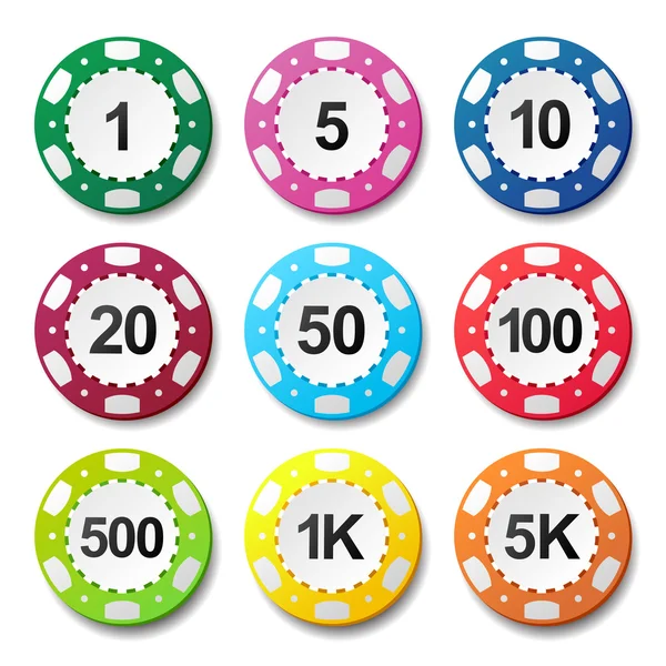 Gioco d'azzardo casino poker chip numeri colore segno — Vettoriale Stock