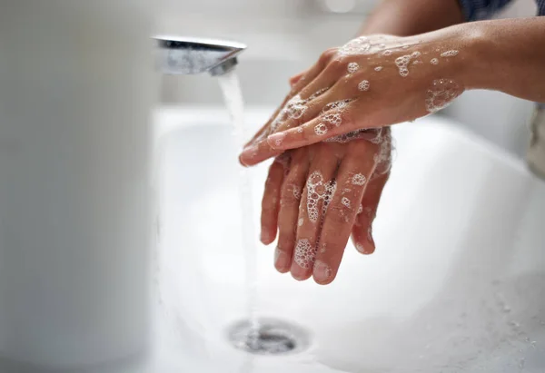 Laver Les Mains Avec Frottement Complet Avec Savon Prévention Des — Photo