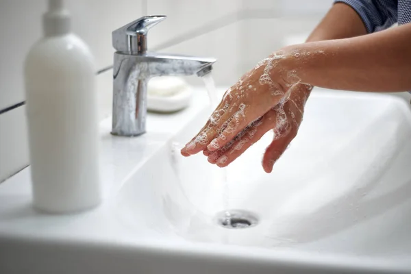 Laver Les Mains Frottant Dos Des Mains Prévention Des Infections — Photo