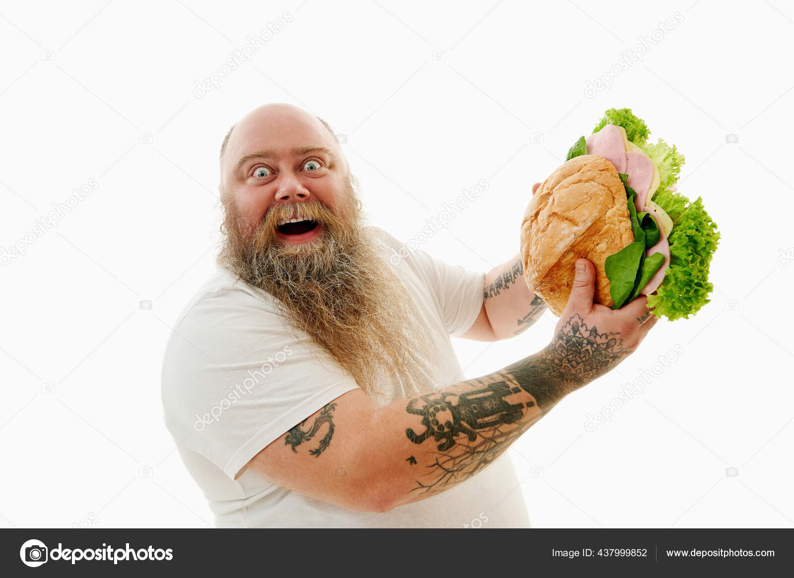 Fat happy man with beard tattoos and wings acts like an magic fairy  20563161 Stock Photo at Vecteezy