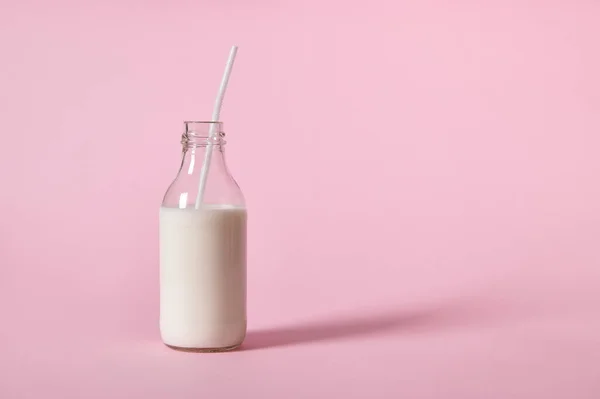 Studio Shot Glass Bottle Milk International Milk Day Isolated Pink — Stock Photo, Image