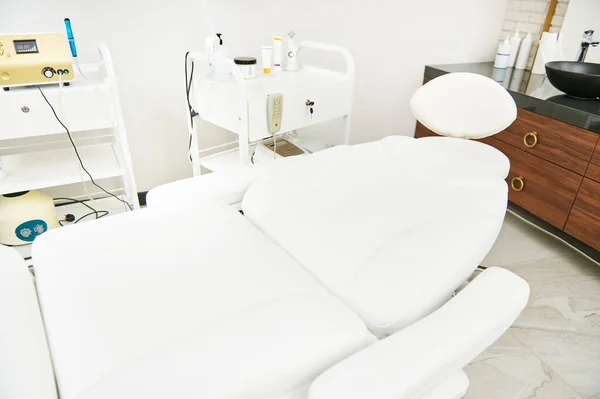 Cropped view of beauty room with comfortable massage table for spa procedures ain luxury spa center