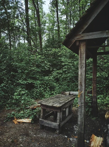 Baumstamm Pavillon Wald Für Zelten Und Wochenende Wooden Garden Gazebos — Stockfoto