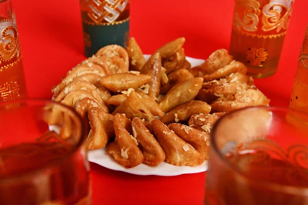 Soft Focus Tasty Sweet Plate Full Fresh Traditional Moroccan Handmade Stock Image