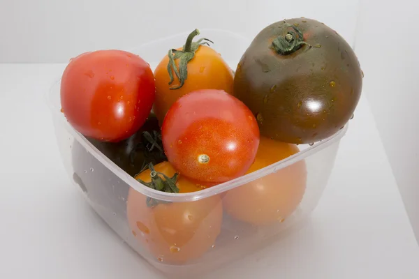 Tomatoes in a plastic food storage container
