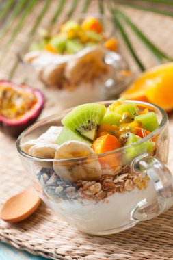 Odaya Servis Kahvaltı müsli, yoğurt, tropikal meyveler