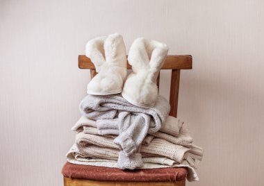  Sheepskin Terlik, sıcak giysiler yığını
