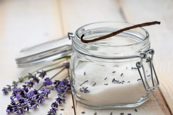 Lavender sugar, vanilla, lavender — Stock Photo, Image