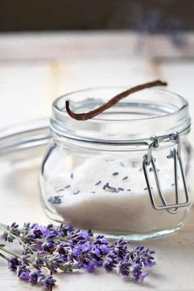 Lavender sugar, vanilla, lavender — Stock Photo, Image