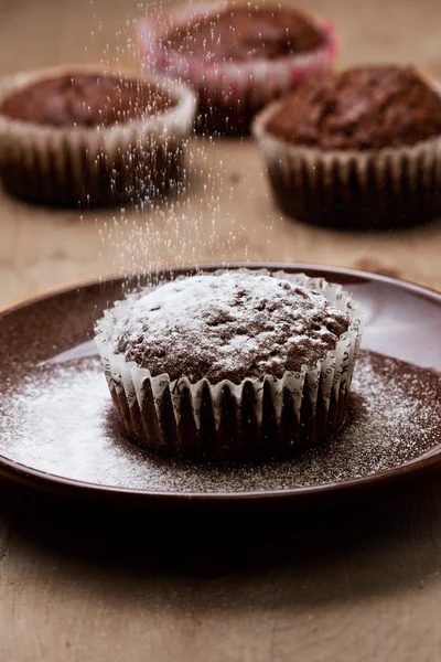 Muffiny s práškovým cukrem — Stock fotografie