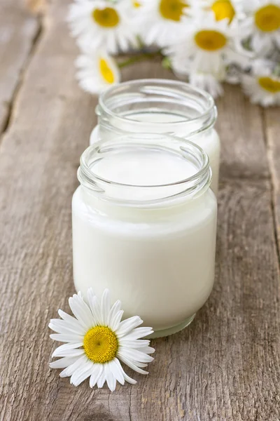 Homemade yogurt and camomiles — Stock Photo, Image