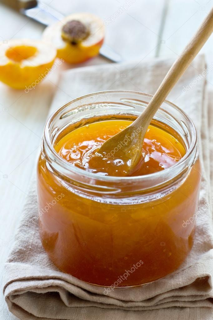 Apricot jam in glass jar