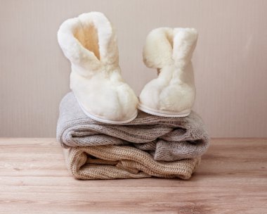  Kış sheepskin terlik (seçici odak)