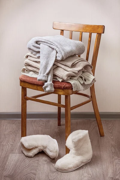 Stack of warm clothes — Stock Photo, Image