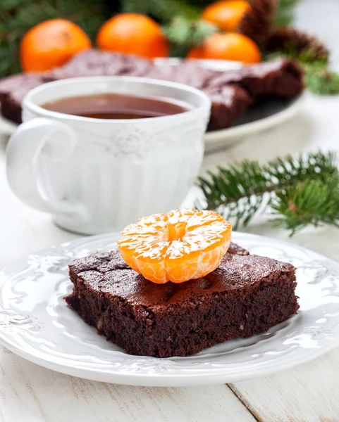 Hornear de Navidad - brownie de chocolate Imagen De Stock