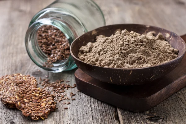 Flax flour in a bowl — Stock Photo, Image