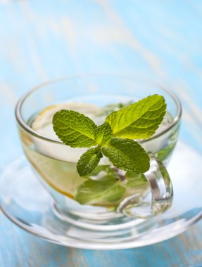 Taze nane ve limon ile çay bardak