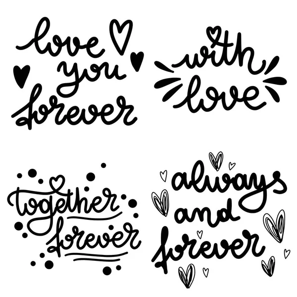 Conjunto vectorial de letras sobre el amor. Día de San Valentín. Letras en blanco y negro. — Vector de stock