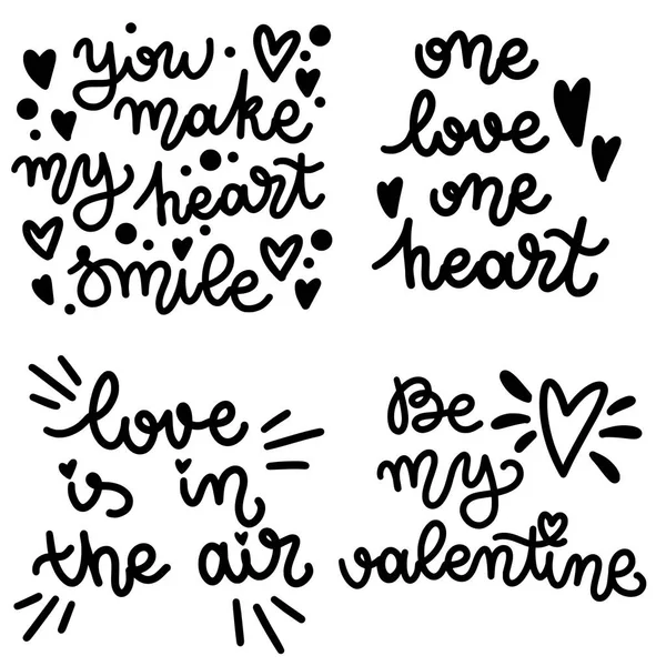 Conjunto vectorial de letras sobre el amor. Día de San Valentín. Letras en blanco y negro. — Vector de stock