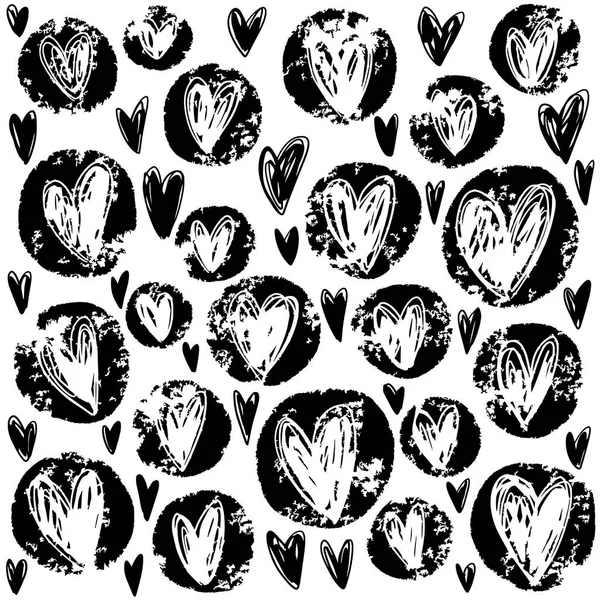 Vector Valentines Day pattern seamless black and white. — Stock Vector