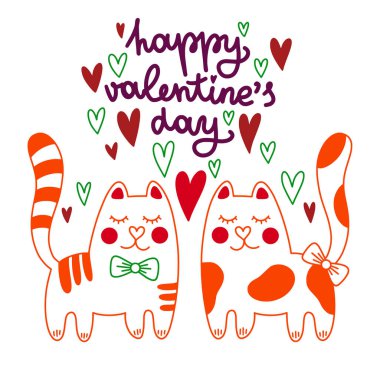 Sevgililer Günü için güzel bir kart. Birbirine aşık iki kedi..