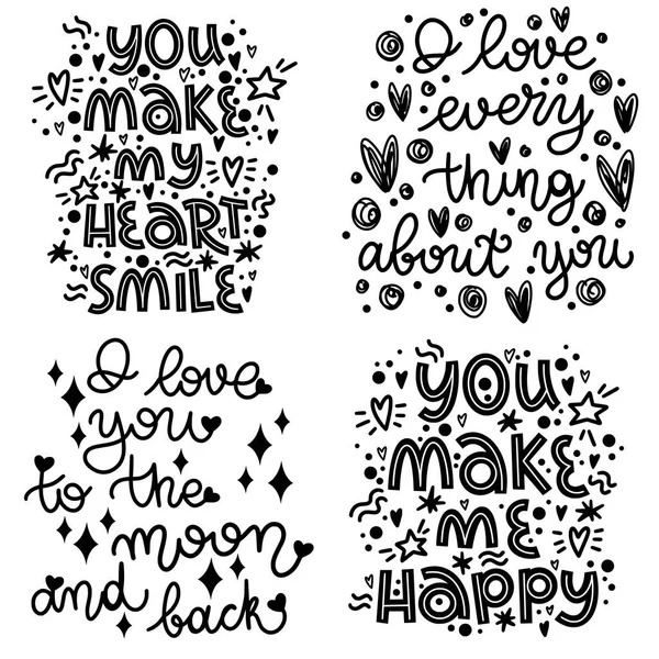 Conjunto de letras sobre el amor. Día de San Valentín. Letras vectoriales en blanco y negro. — Vector de stock