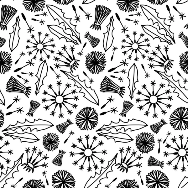Simple seamless pattern with dandelions, black and white