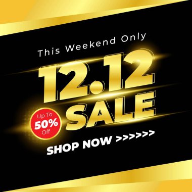 12.12 Alışveriş Günü Siyah Altın Renkli Sancak Arkaplanı.