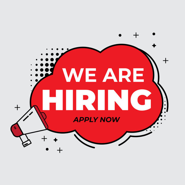 We Are Hiring emblem. Business hiring and recruiting employee for empty position, Job Vacancy Concept, illustration for banner and media social design for recruiting staff. vector illustration