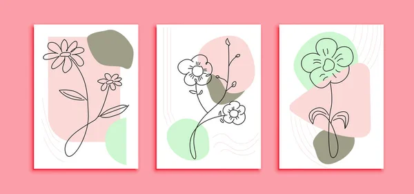 Modern Line Sanat Çiçekleri Poster Şablonu Minimalist Tasarım Kavramına Sahip — Stok Vektör