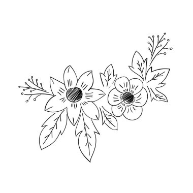 El çizimi bitkisel yaprak karalama kır çiçeği