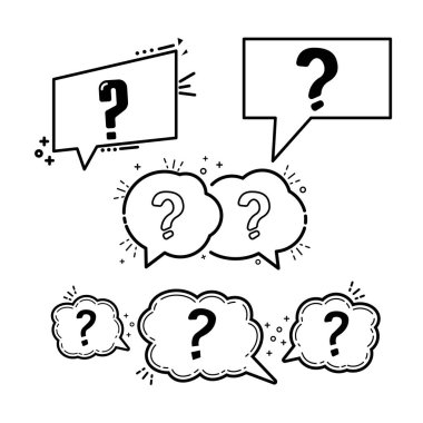 Soru baloncukları satır simgesi, Yardım işareti isteyin, Faq anket sembolü satır biçimi soru baloncukları simgesi simgesi. Çizgi sanatı konsepti vektör çizimi